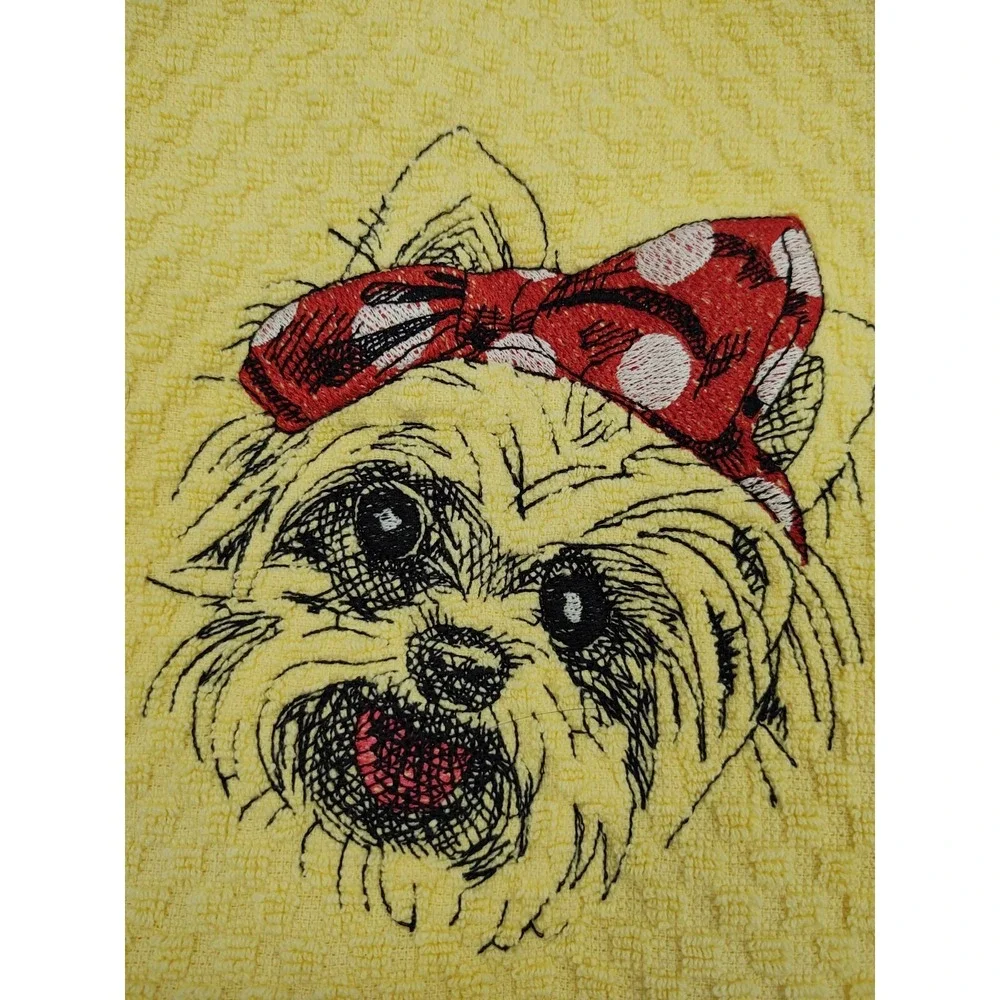 YORKIE Dog With Headband Kitchen Bath Hand Bar Towel Set of 2 Great Gift Idea!